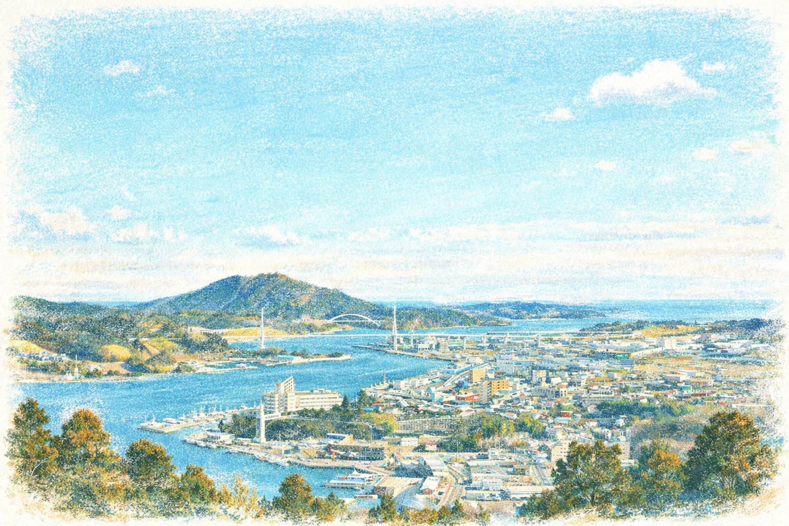 気仙沼の俯瞰イラスト